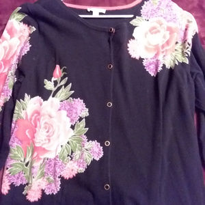 Isaac Mizrahi Black w/ Roses Cardigan XL